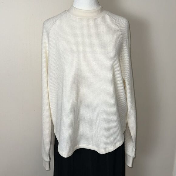 Madewell XL Ivory Waffle Knit Mock Neck Long Sleeve Thermal Top - Picture 6 of 16